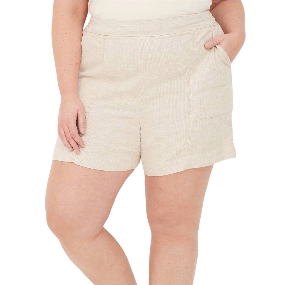 Lane Bryant Pull On Linen Blend Slub Knit Shorts Size 20 Natural Stripe